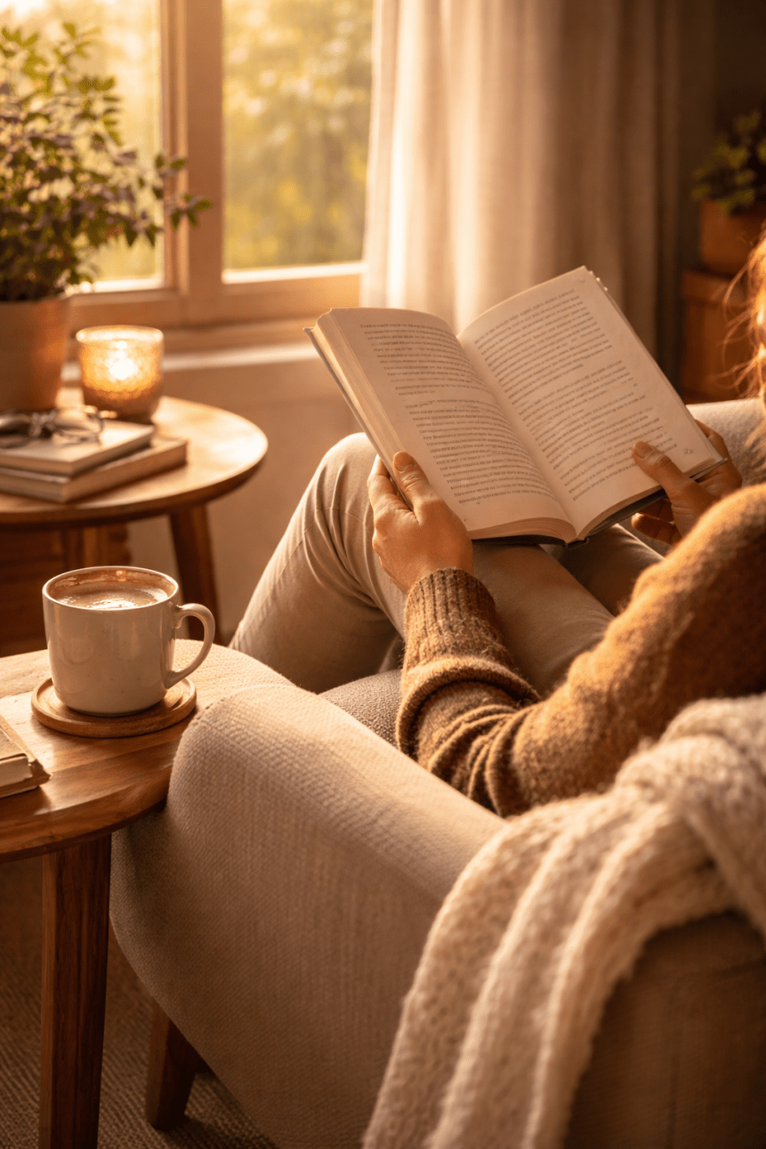 Person reading in a cozy armchair